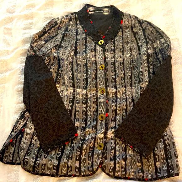 Emily Robertson Hood custom jacket w/ mandarin collar coin buttons large - Picture 1 of 12